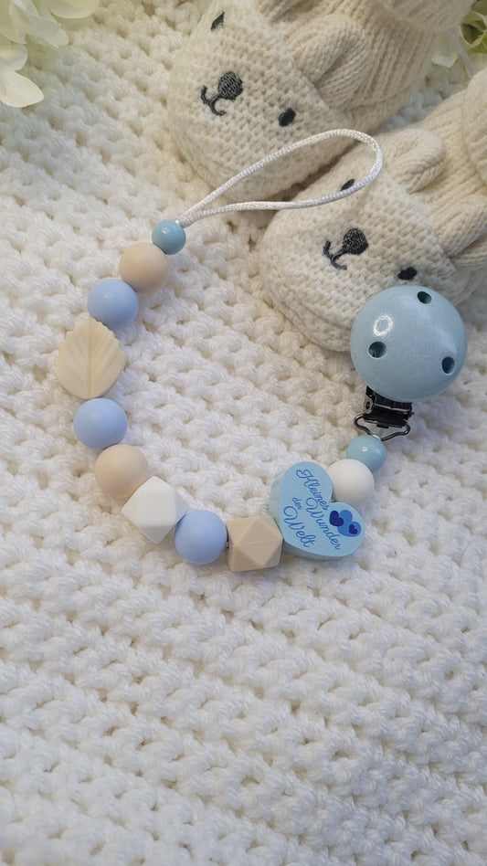 Schnullerkette Kleines Wunder der Welt blau beige