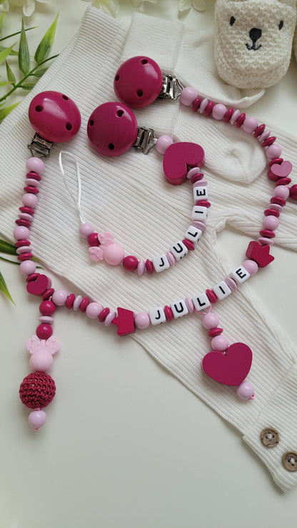 Kinderwagenkette & Schnullerkette Minnie pink