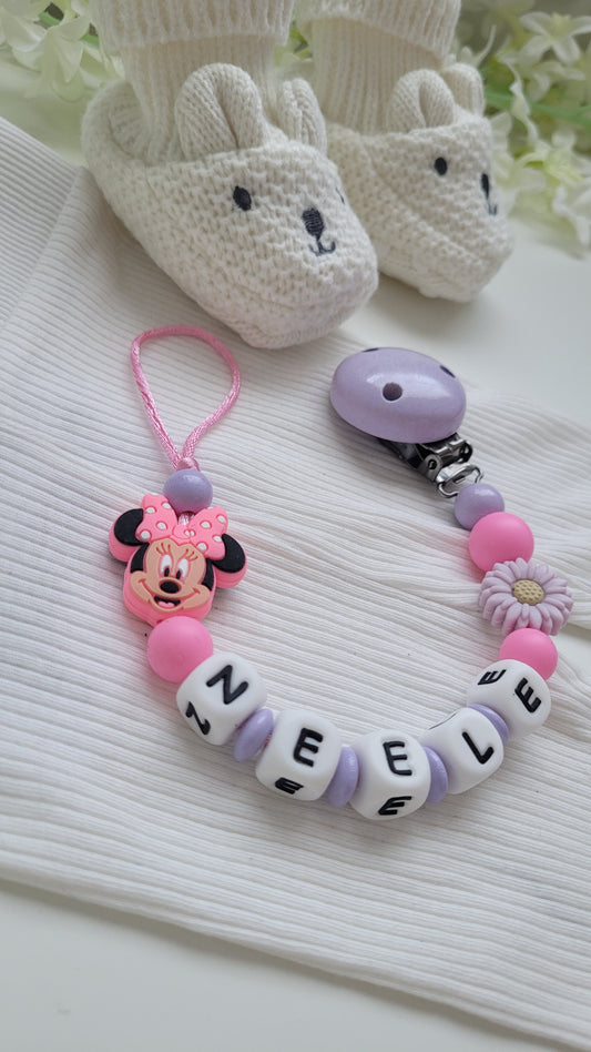 Schnullerkette mit Namen für Mädchen Minniemaus pink flieder