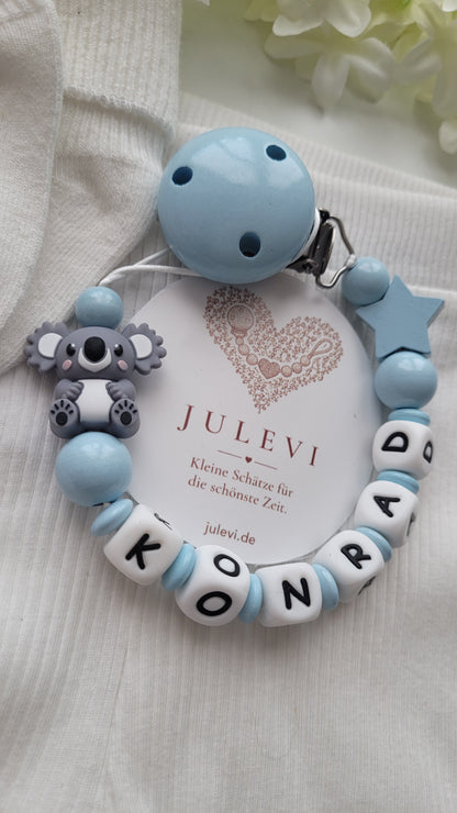Schnullerkette mit Namen Jungen Koala blau personalisiert