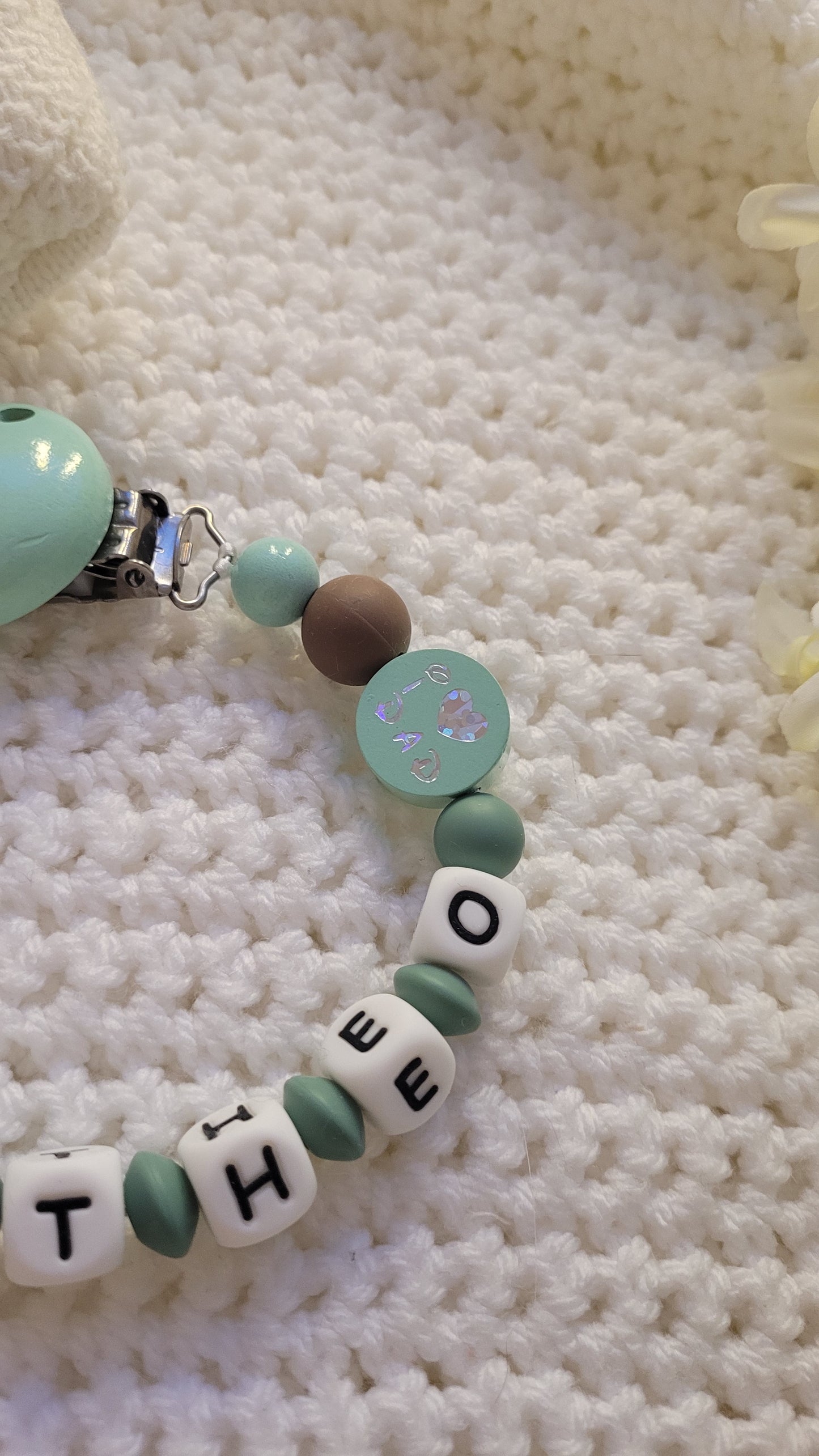 Kinderwagenkette & Schnullerkette Set Baby Schäfchen für Jungen braun mint grün