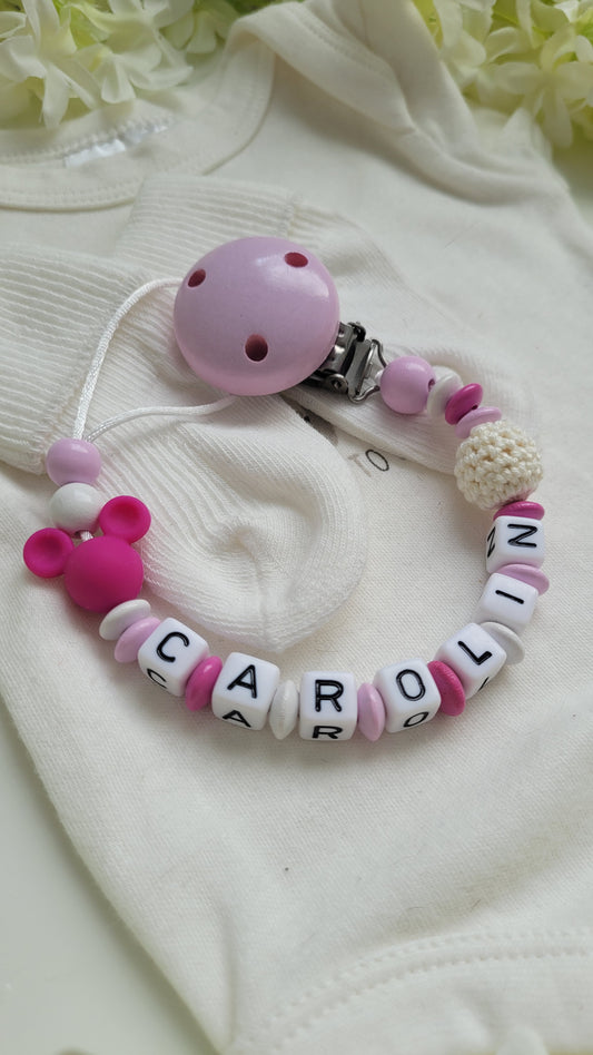 Schnullerkette mit  Namen für Mädchen *Sweet Maus* pink
