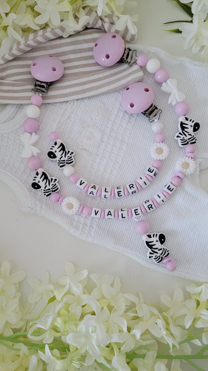 Kinderwagenkette & Schnullerkette * Zebra* Rosa weiss