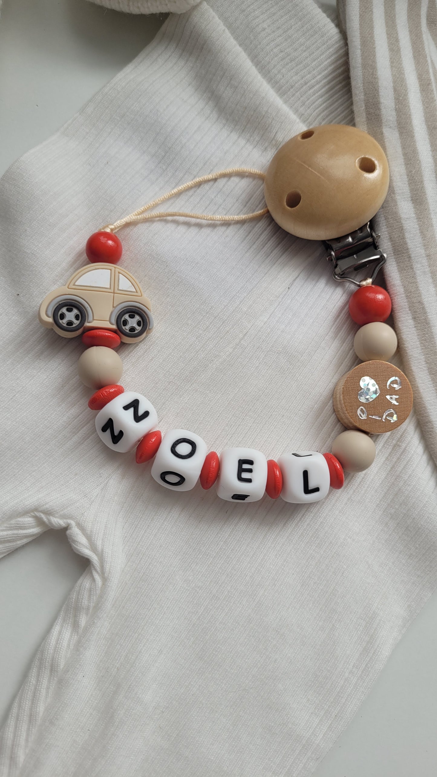 Schnullerkette mit Namen für Jungen Auto  i love Mom und Dad