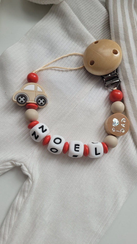 Schnullerkette mit Namen für Jungen Auto  i love Mom und Dad