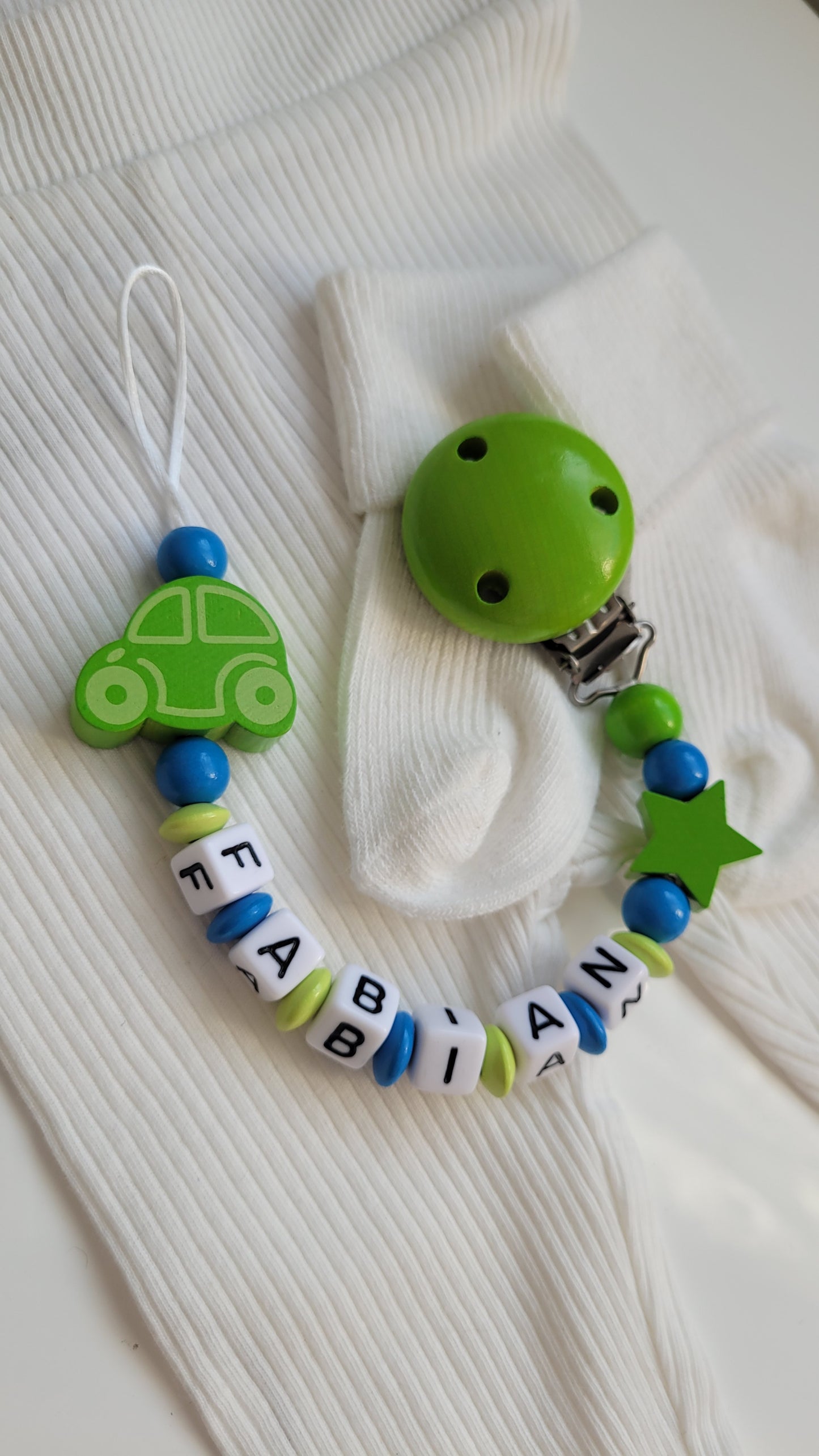 Schnullerkette mit Namen für Jungen Auto