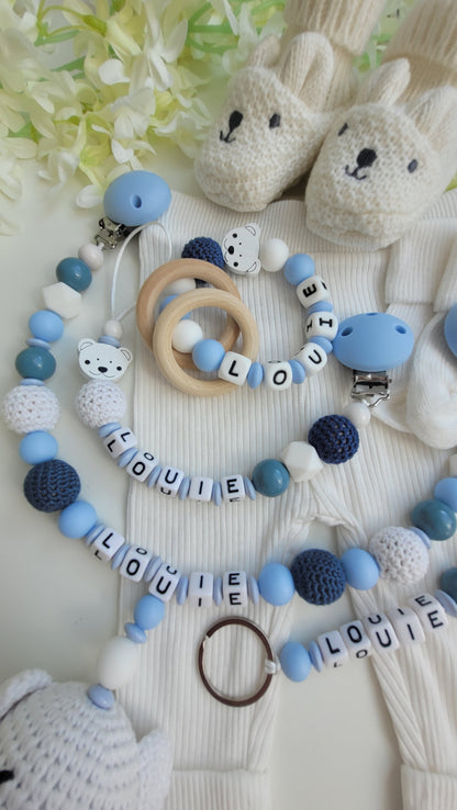 4 tlg Mega Komplett Set inkl. Schlüsselanhänger Bärchen blau
