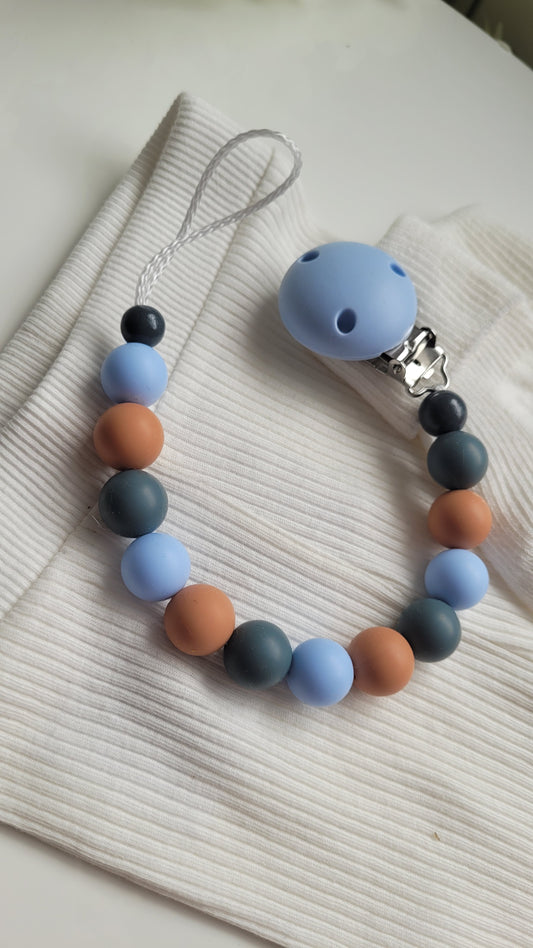 Schnullerkette Silikon braun hellblau