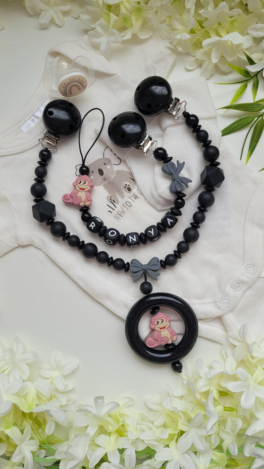 Kinderwagenkette & Schnullerkette *Äffchen*  Black