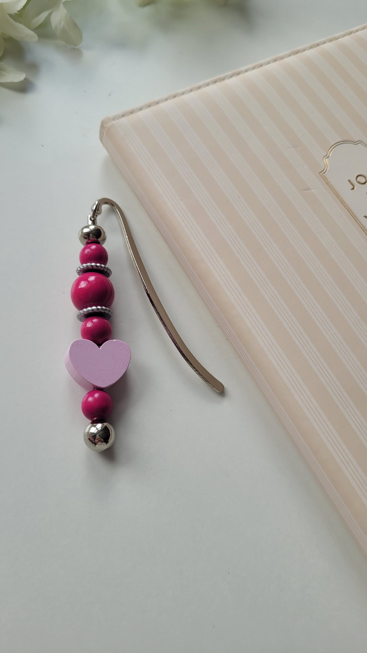 Lesezeichen Herz rosa pink holz silber