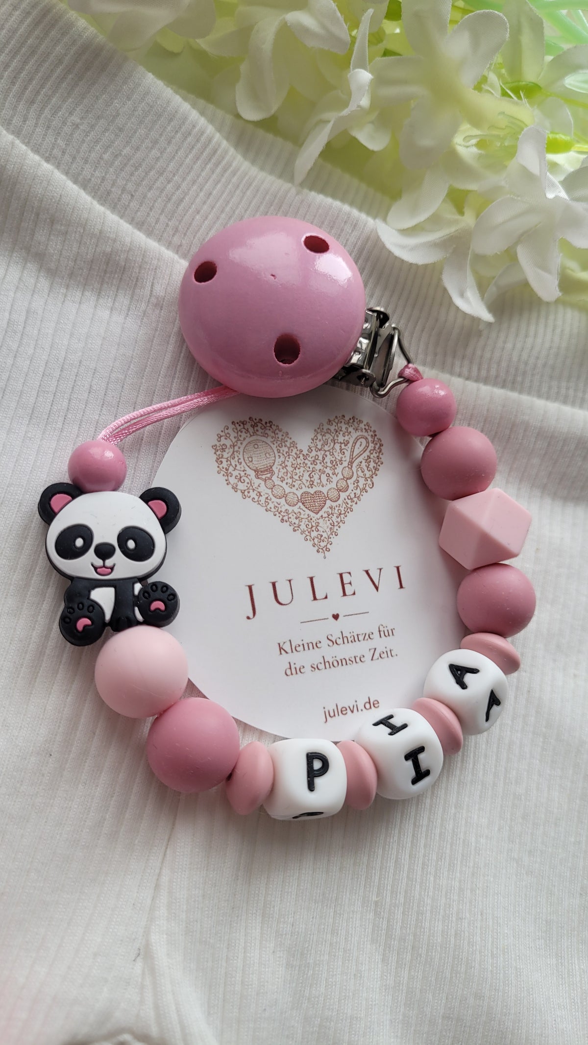 Schnullerkette mit Namen Panda rosa blush Silikon | personalisiert