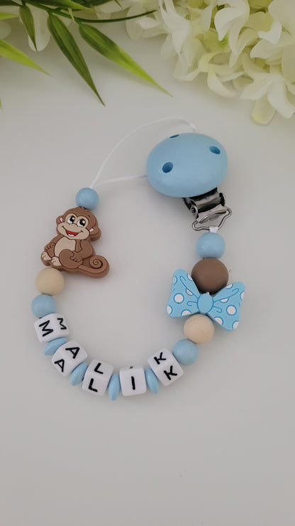 Kinderwagenkette & Schnullerkette *Äffchen*  hellblau beige
