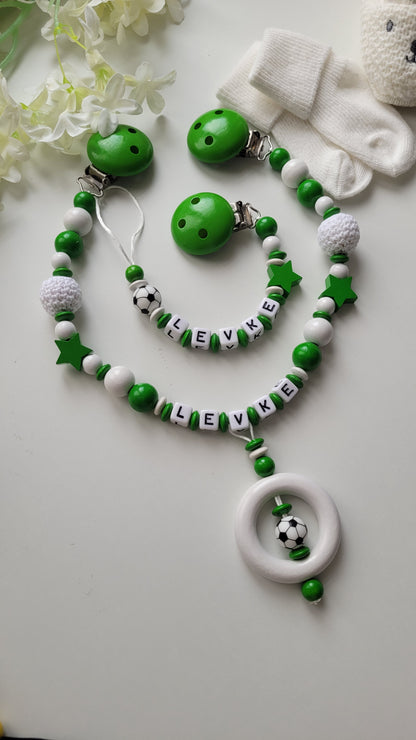 Kinderwagenkette & Schnullerkette Fussball grün weiss