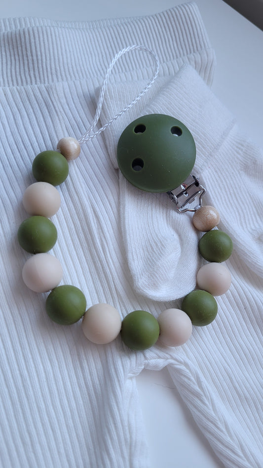Schnullerkette Silikon beige olive