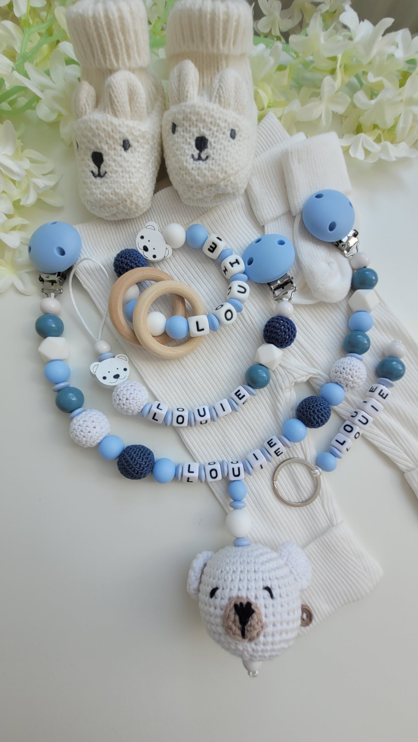4 tlg Mega Komplett Set inkl. Schlüsselanhänger Bärchen blau