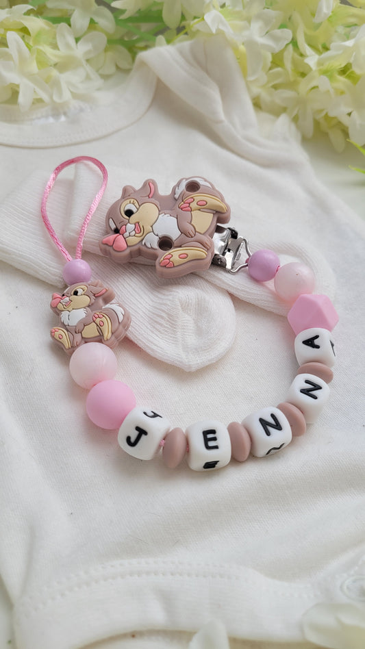 Schnullerkette mit Namen für Mädchen  Hase rosa