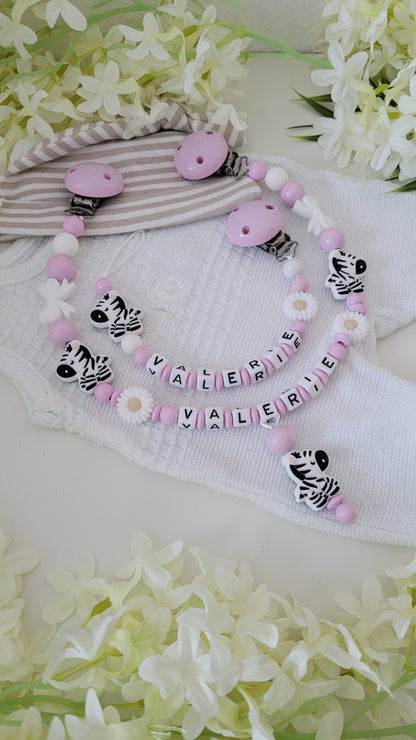 Kinderwagenkette & Schnullerkette * Zebra* Rosa weiss