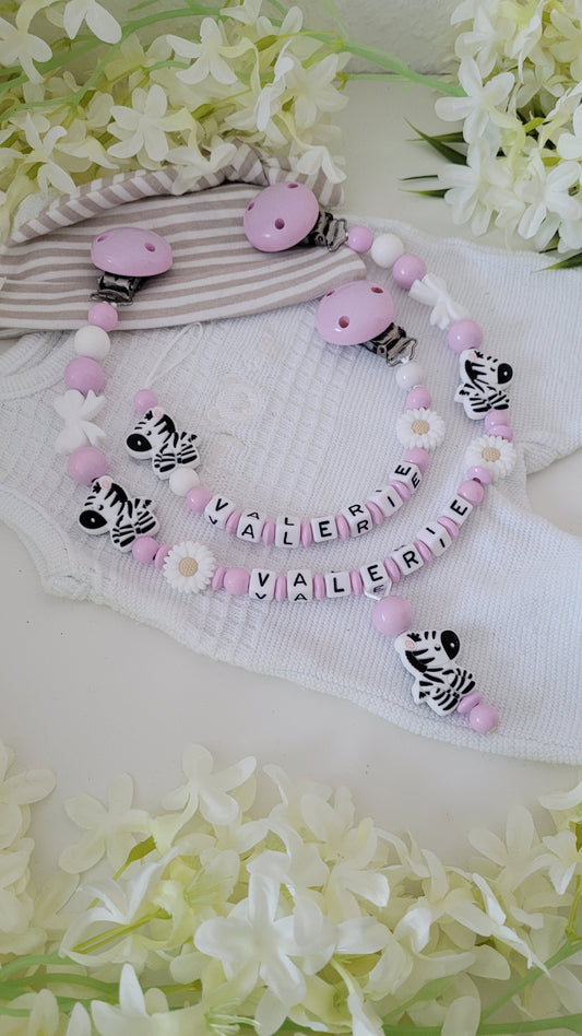 Kinderwagenkette & Schnullerkette * Zebra* Rosa weiss