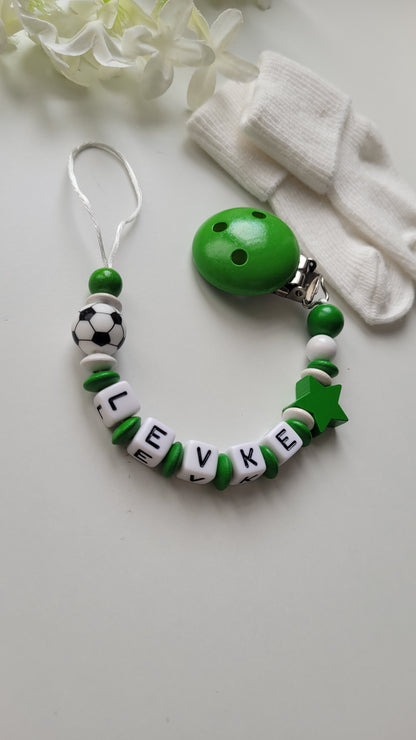 Schnullerkette mit Namen Fussball grün weiss