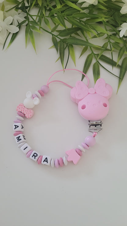 Kinderwagenkette & Schnullerkette Prinzessin Minnie mit Namen für Mädchen