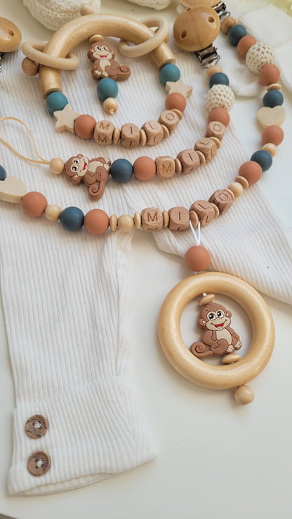 3tlg Set Schnullerkette Kinderwagenkette Greifling personalisiert