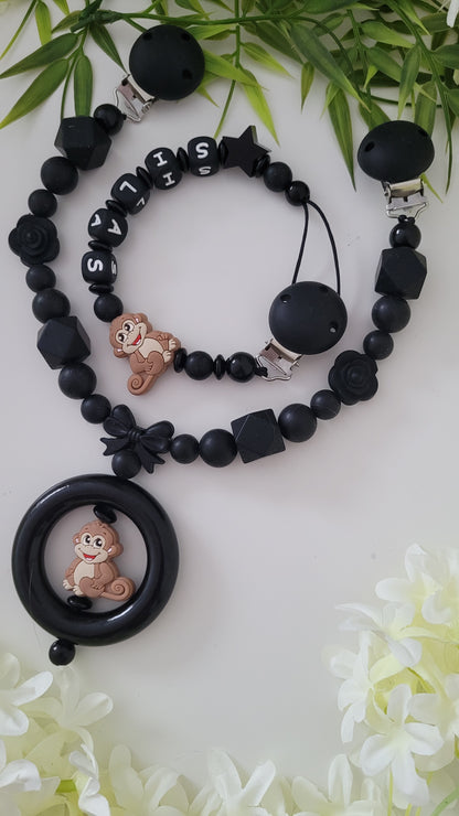 Kinderwagenkette & Schnullerkette *Äffchen*  Black