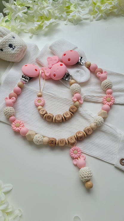Kinderwagenkette & Schnullerkette *Maus* apricot