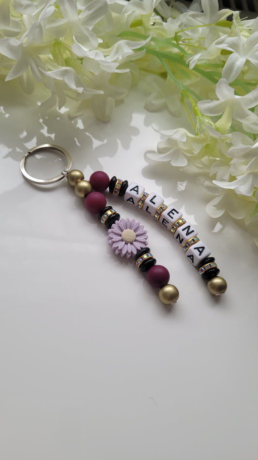 Schlüsselanhänger mit Namen bordaux Strass