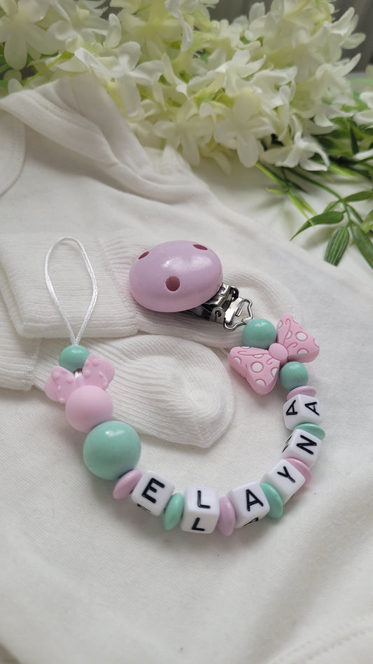Schnullerkette mit Namen für Mädchen  Minnie mint rosa