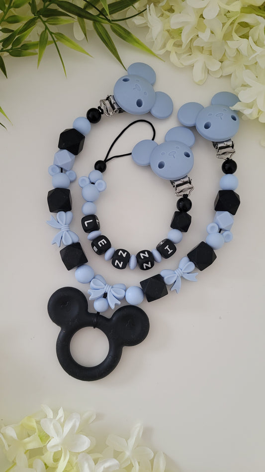 Kinderwagenkette & Schnullerkette *Micky* blau schwarz