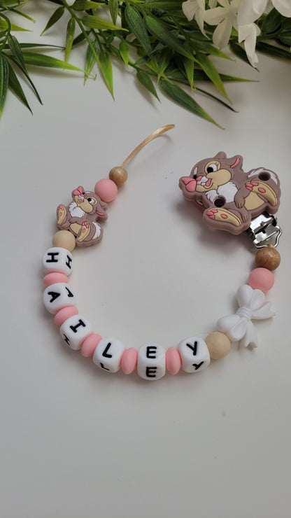 Silikon Kinderwagenkette & Schnullerkette *Häschen*  peach beige weiss Spielring