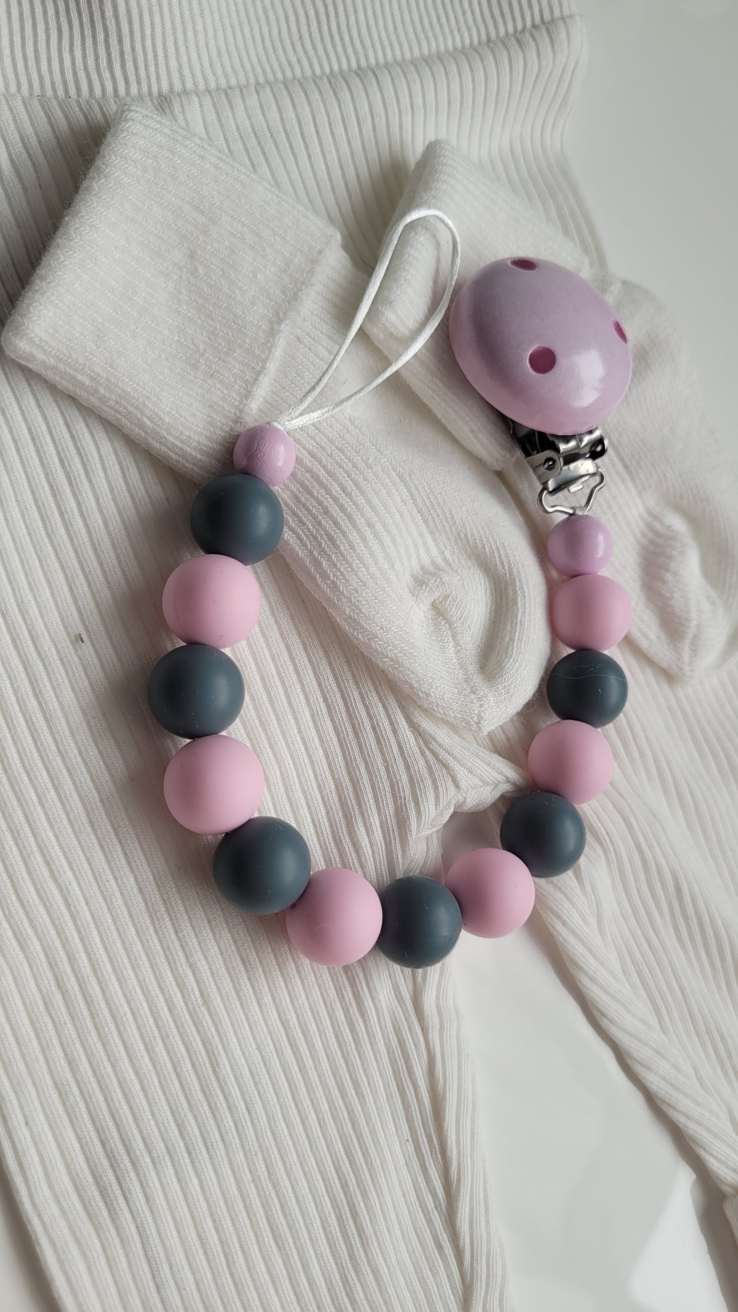 Schnullerkette Silikon rosa grau