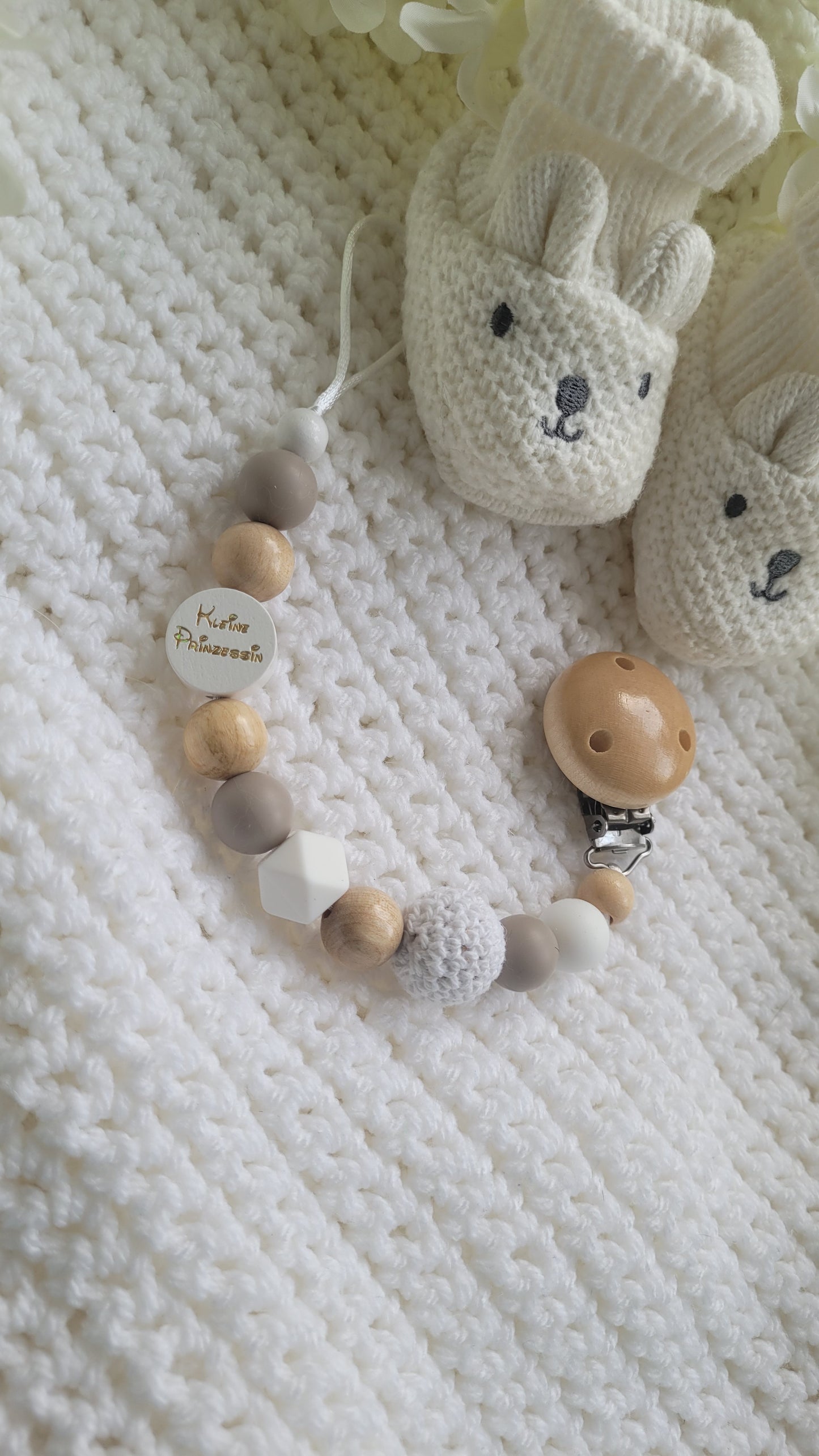 Schnullerkette Kleine Prinzessin weiss beige