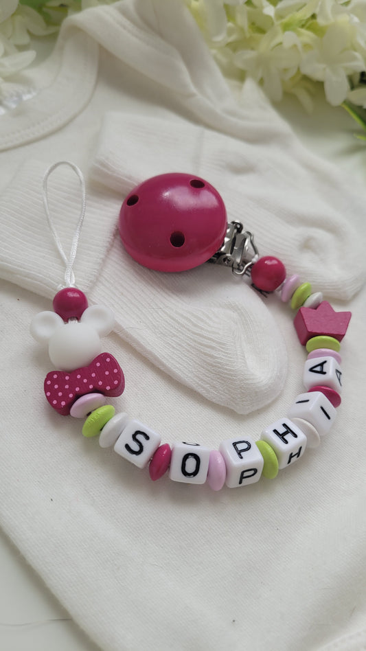 Schnullerkette mit  Namen für Mädchen *Maus * hellgrün rosa