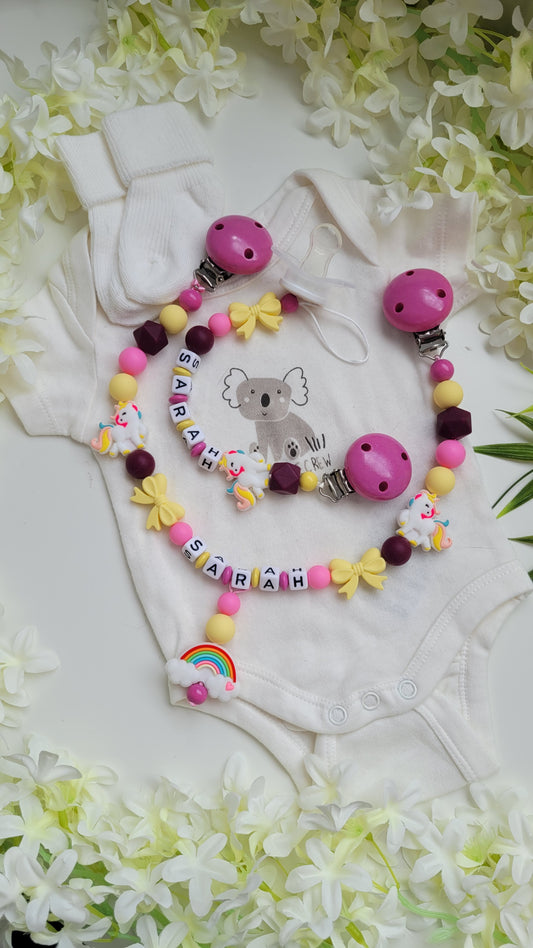 Kinderwagenkette & Schnullerkette Einhorn Regenbogen