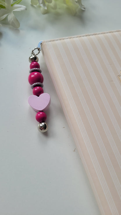 Lesezeichen Herz rosa pink holz silber