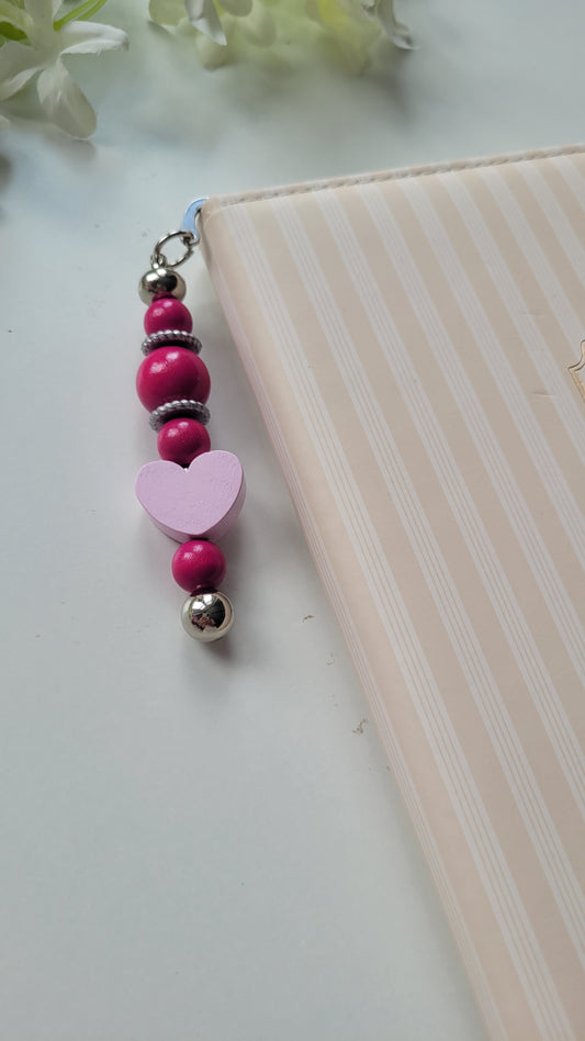 Lesezeichen Herz rosa pink holz silber