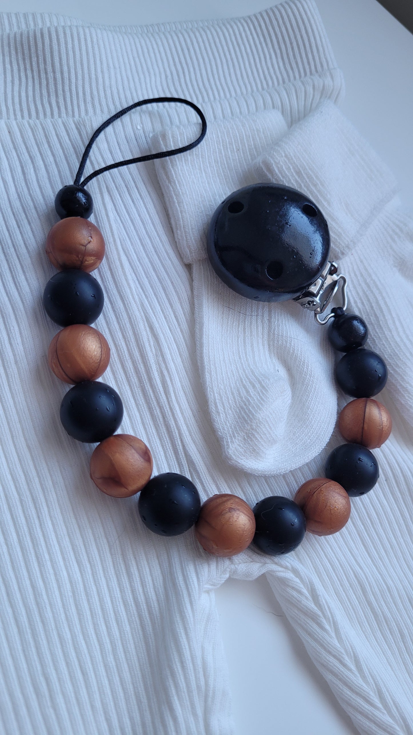 Schnullerkette Silikon schwarz kupfer