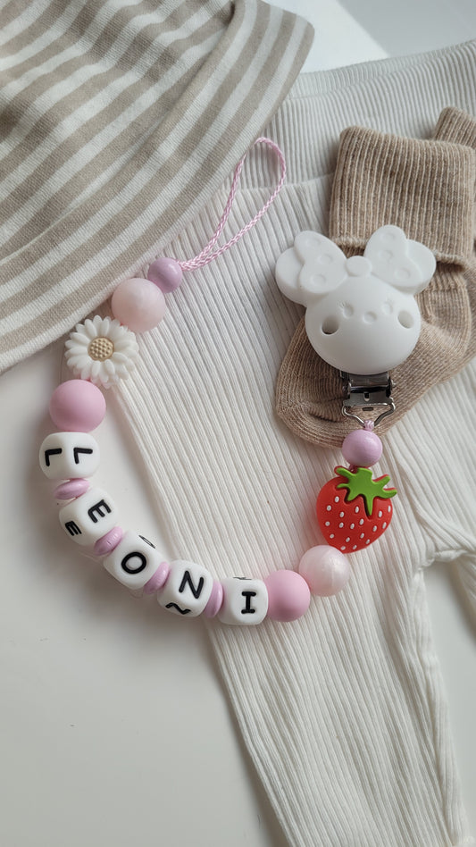 Schnullerkette mit Namen für Mädchen Erdbeere 🍓