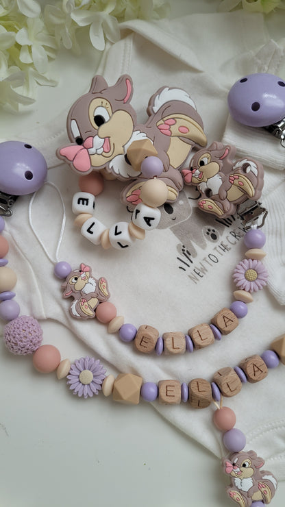 3tlg Set Schnullerkette Kinderwagenkette Greifling Hase