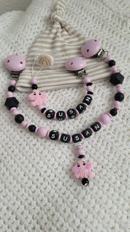 Kinderwagenkette & Schnullerkette *Elefant* rosa