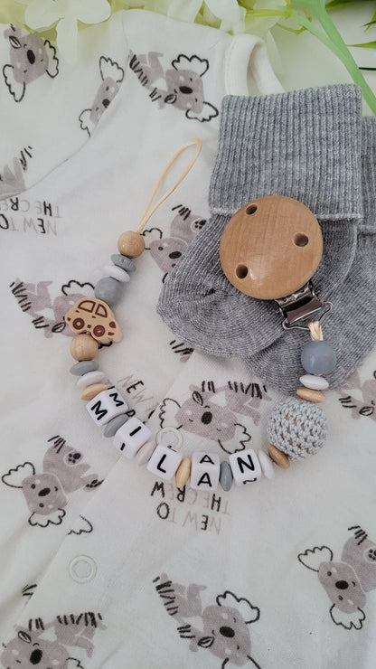 Kinderwagenkette & Schnullerkette * Auto* grau weiß holz