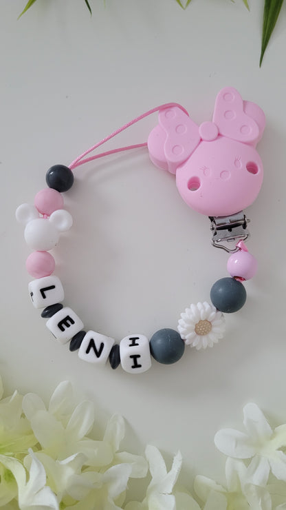 Kinderwagenkette & Schnullerkette *Minnie* grau rosa