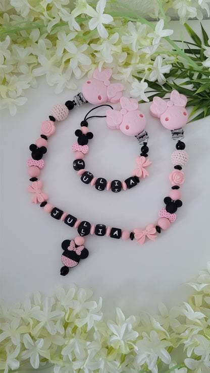 Kinderwagenkette & Schnullerkette * Maus* peach schwarz