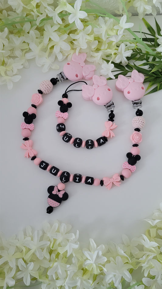 Kinderwagenkette & Schnullerkette * Maus* peach schwarz