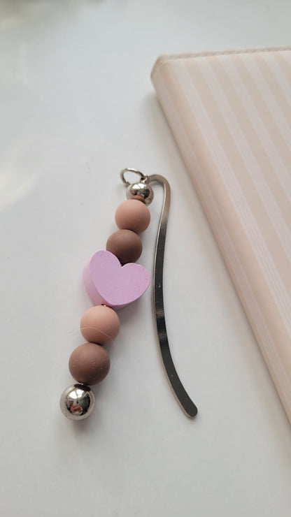 Lesezeichen Herz braun rosa