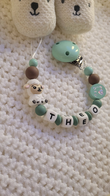 Schnullerkette für Jungen mit Namen Löwe 🦁 Braun mint