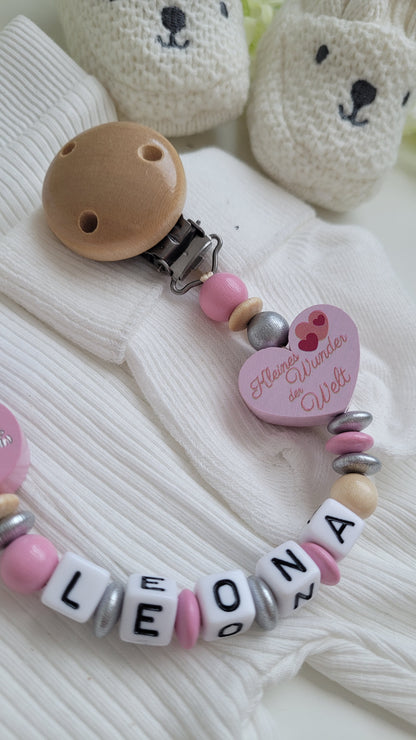 Schnullerkette mit Namen für Mädchen Kleine Prinzessin rosa silber