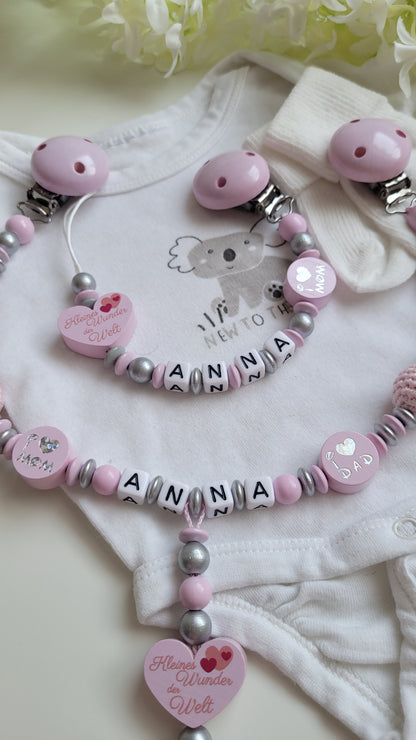Kinderwagenkette & Schnullerkette mit Namen Kleines Wunder