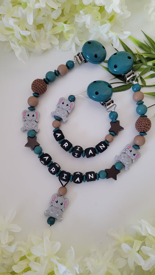 Kinderwagenkette & Schnullerkette *Elefant* petrol
